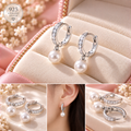 ต่างหูห่วงเงิน 925 ประดับไข่มุก 1คู่ หรูหรา 925 sterling silver